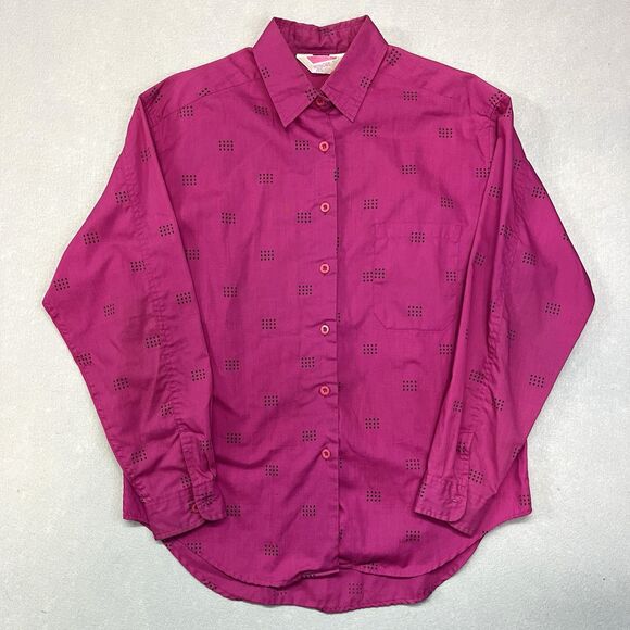 Vintage Honors 80s Button Down Shirt Size Medium 90s Hot Pink Graphic Geometric - Picture 1 of 6